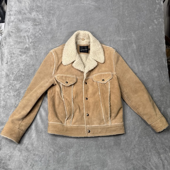 jcpenney Other - VTG JCPenney Jacket Men 40 Brown Suede Leather Trucker Sherpa Yellowstone 70s